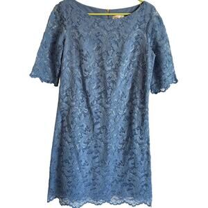 Eliza J Light Blue Lace Sheath Semi-Formal Cocktail Dress Scallop Hem Womens 10